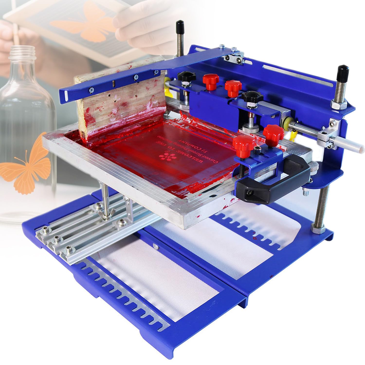 Machine sérigraphie manuelle incurvée pour réussir l'impression sur objet rond