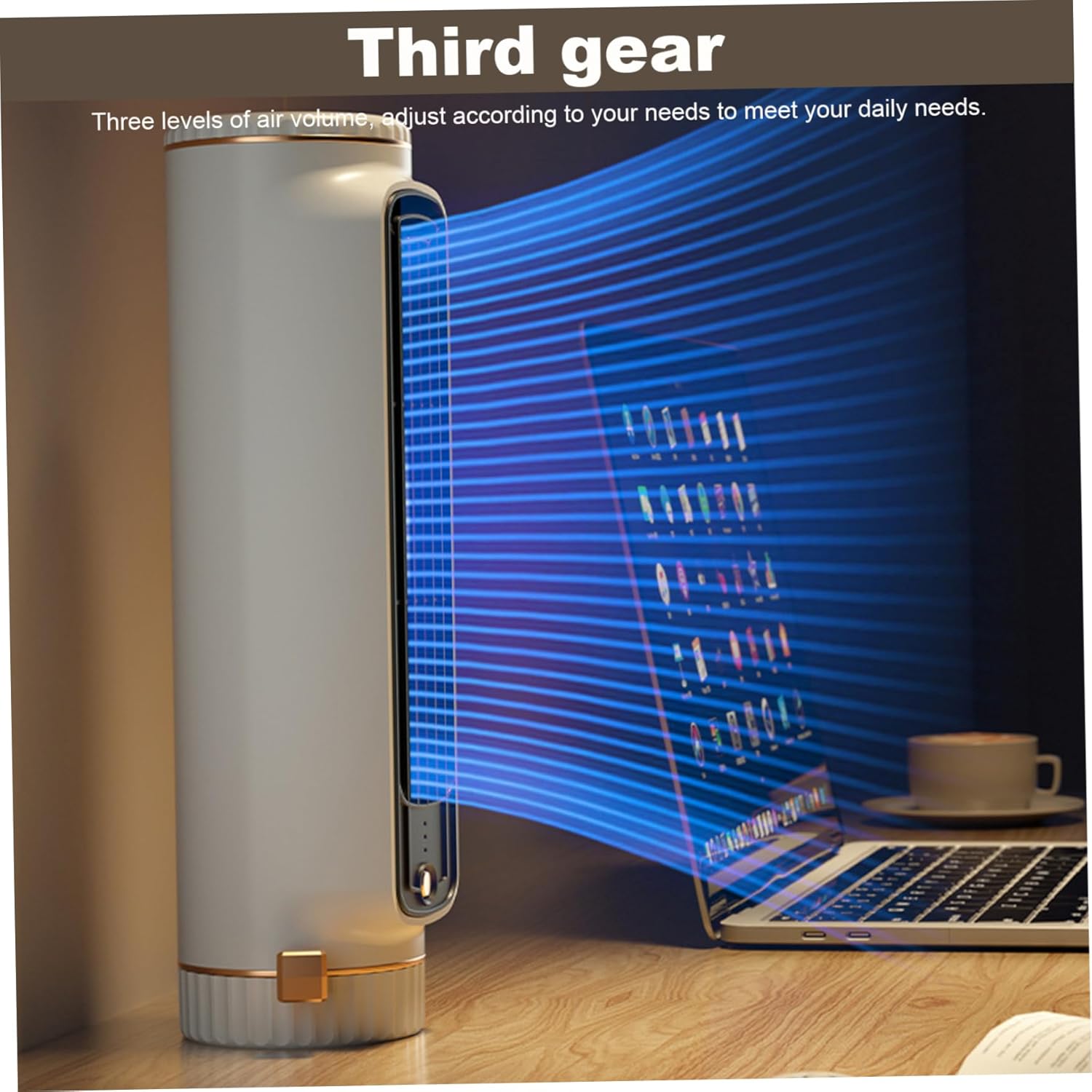 USB Desk Fan Desktop Tower Fan 3-Speed 1200mAh 360° Adjustable Desk Fan Type-C Horizontal and Vertical No-Slip Bladeless Desk Fan for Bedrooms, Living Rooms, Offices