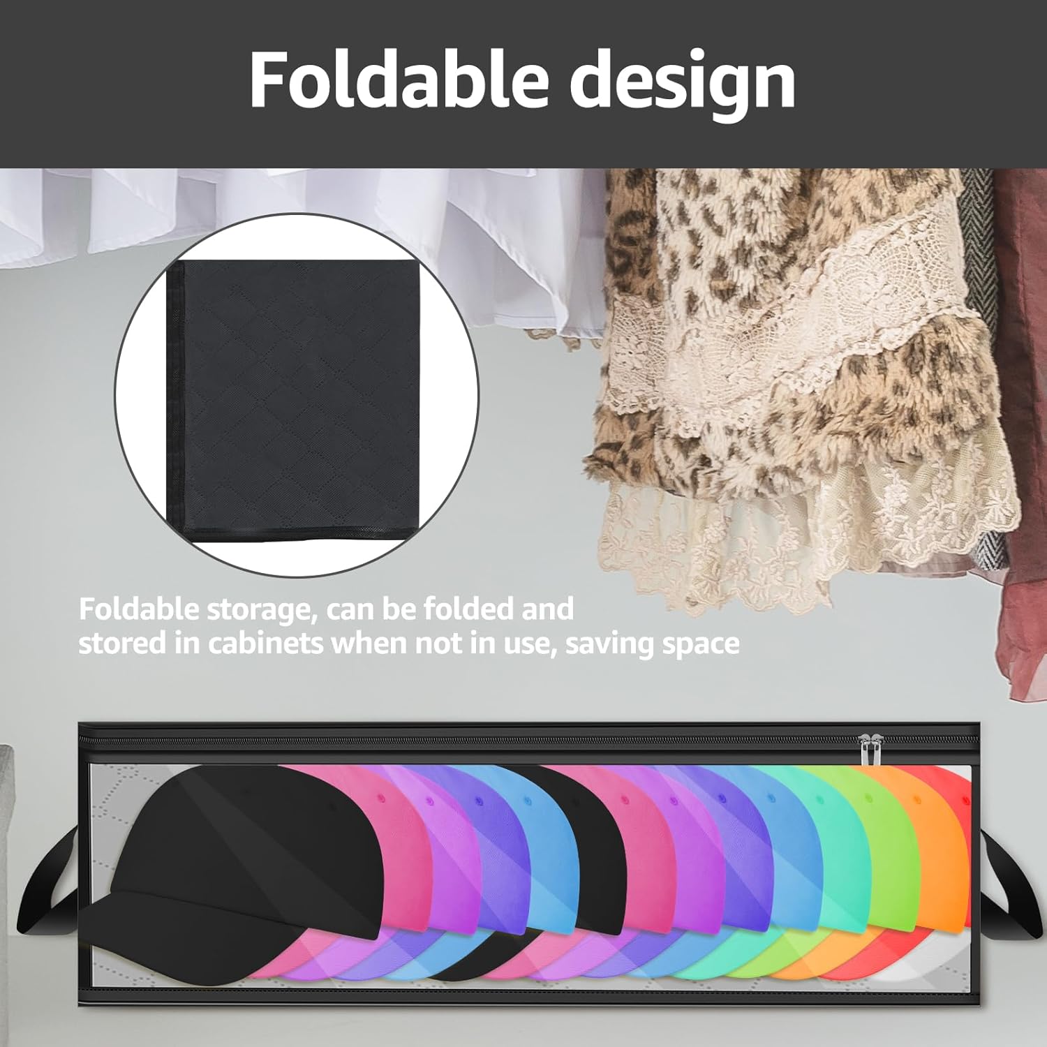 2Pcs Hat Storage Box, Robust Baseball Caps Organizer Foldable Windowable Large Capacity Easy Access Widely Used(black,2)