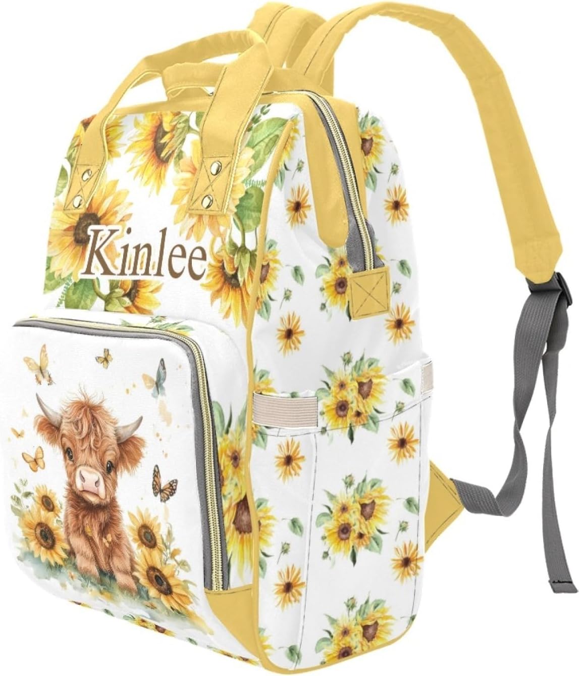 Custom Highland Cow Baby Diaper Bag with Name – Personalized Nursing Travel Tote Backpack for Mom or Dad, Custom Name Baby Daypack Gift