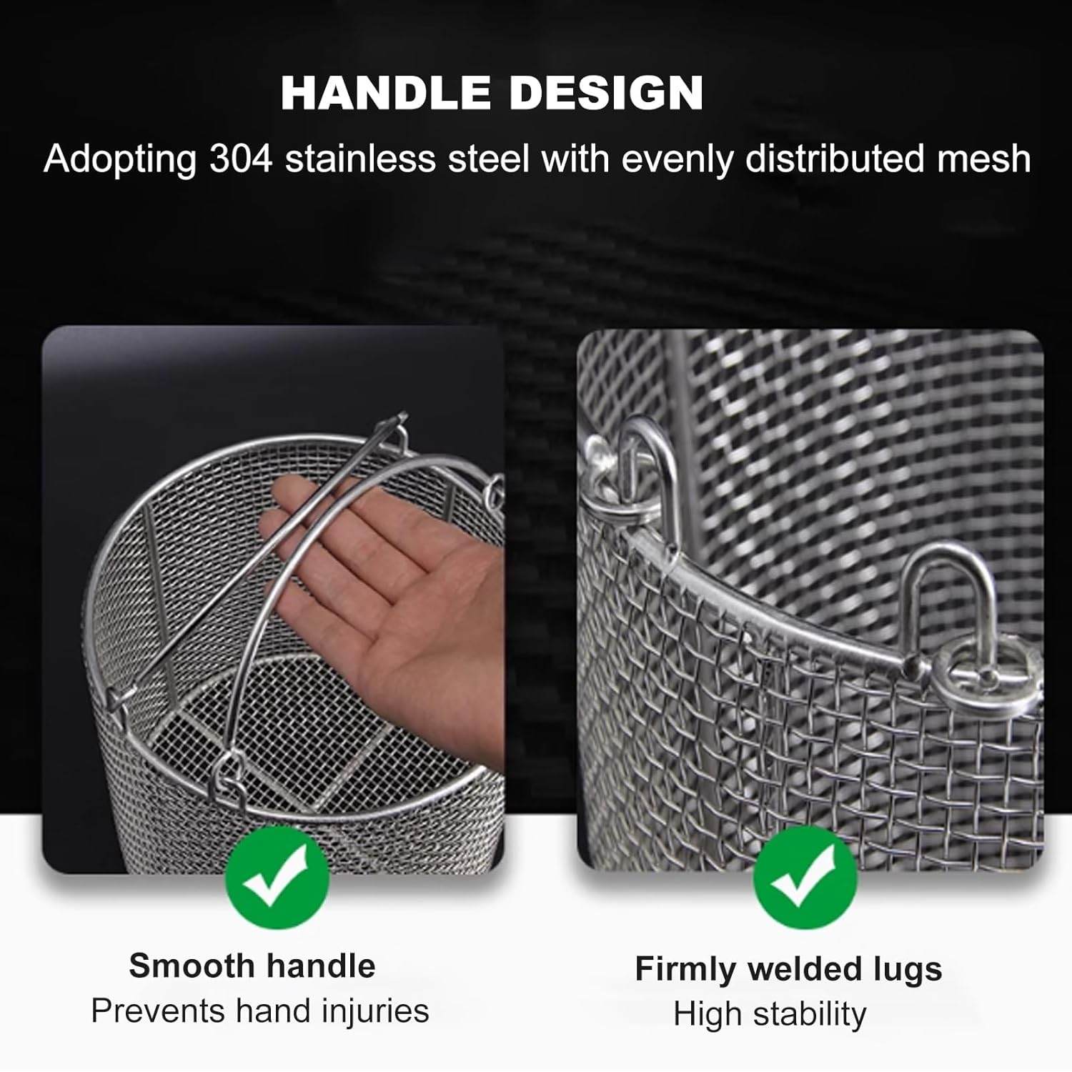 Round Instrument Basket with Carrying Handle, Stainless Steel, Mesh 0.16in, for Laboratory, Hospital Instruments, Dental, Etc.(20x20cm/7.9x7.9in)