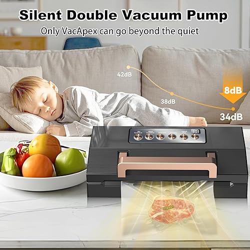 Miniatura 8 de Sellador al vacío de acero inoxidable negro 2025, máquina selladora al vacío de lujo con doble sellado térmico de 11 pulgadas y sistema automático