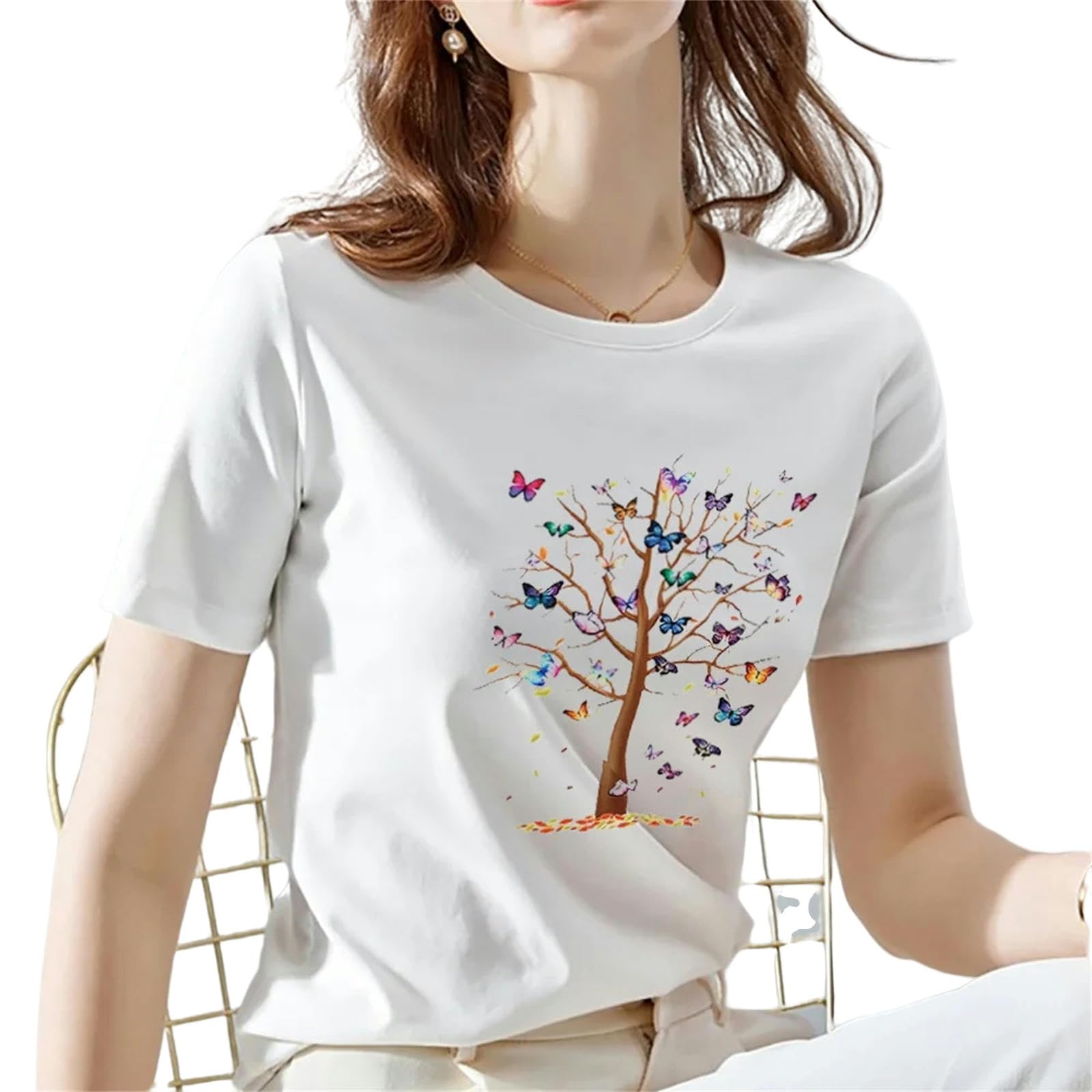 T Shirt Donna Donna Estate A Maniche Corte Stampa Farfalla Moda Donna Casual T-Shirt Donna A Maniche Corte T-shirt-05-xl
