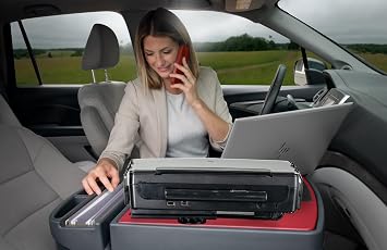 AutoExec GripMaster カーデスク 車両ワークステーションとモバイルオフィス用 ソーダレッド プリンタースタンドと400ワットパワーインバーター付き