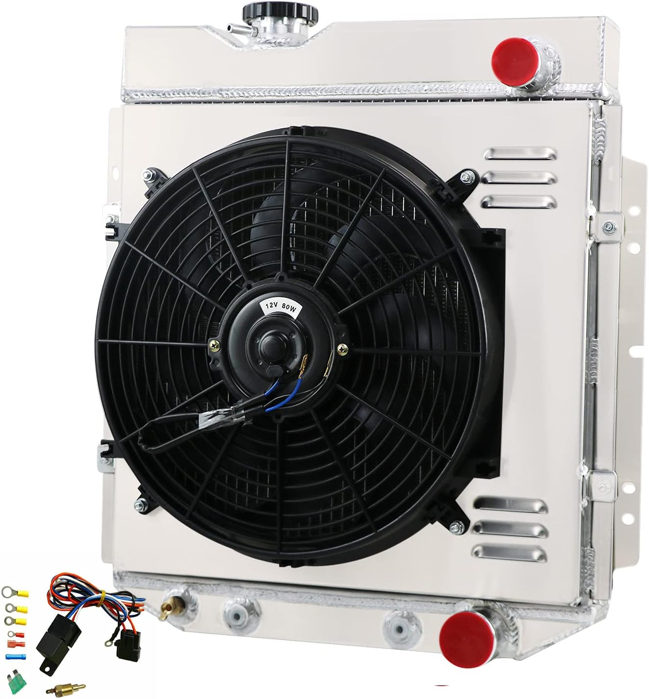 ENGINKUHLE Direct Radiator+16'' Fan Combo for Ford Mustang 1964-1966 V8 260 289 Falcon Mercury Comet AT/MT w/Wiring Relay kit