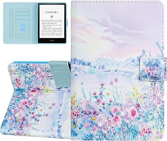Case for 6" All-New Amazon Kindle 11th Generation 2024/2022, PU Leather Magnetic Cover with Smart Auto Wake/Sleep for 6" Kindle & Signature Edition & Kids E-Reader, Flower