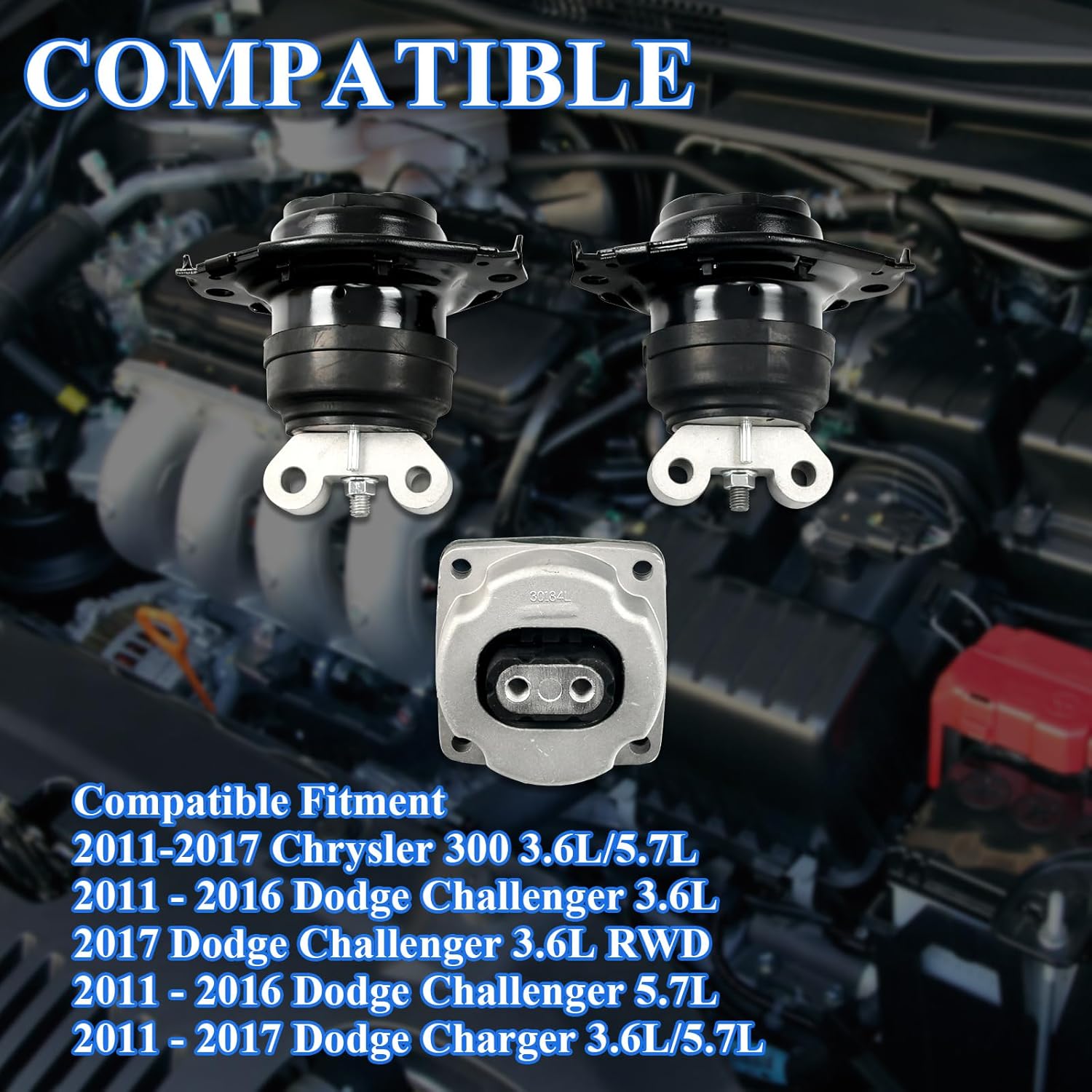 Engine Motor Mount Automatic Transmission Mount Compatible with 2011-2022 Dodge Charger Challenger Chrysler 300 3.6L 5.7L Replace#A5522,A5388 3PCS.
