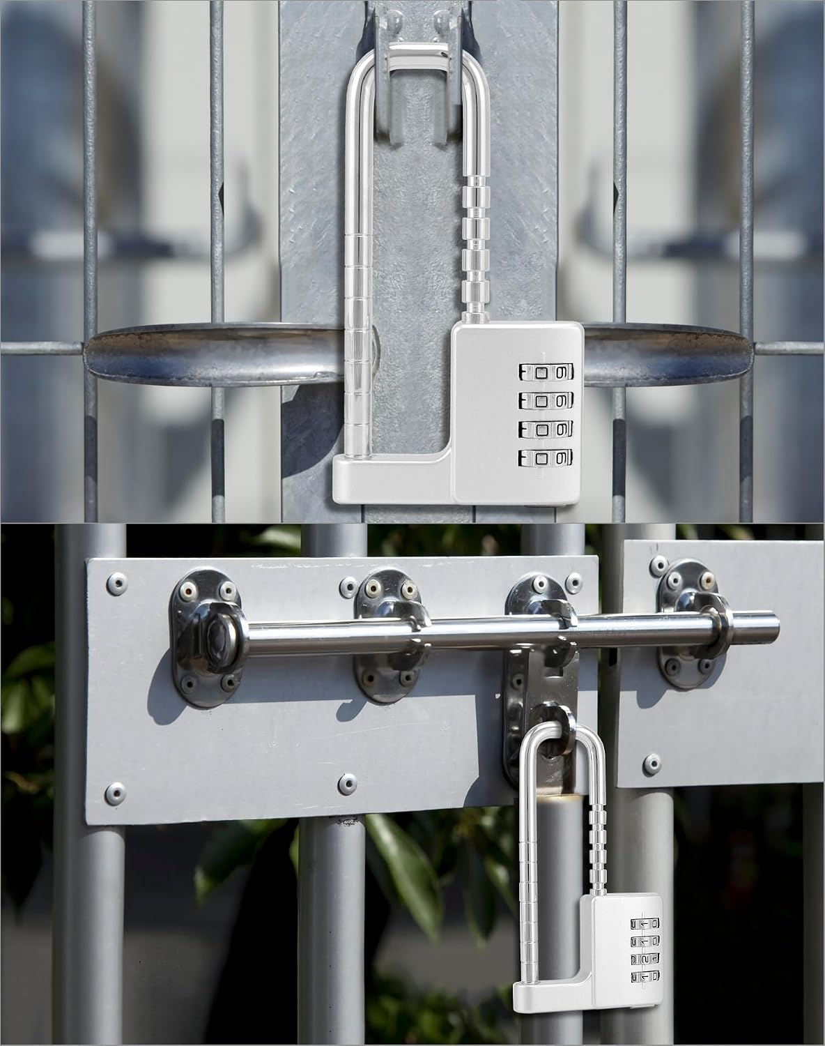 QWORK 4 Digit Combination Padlock with Long Shackle, 2 Pack 3/8" Retractable Stainless Steel Lock