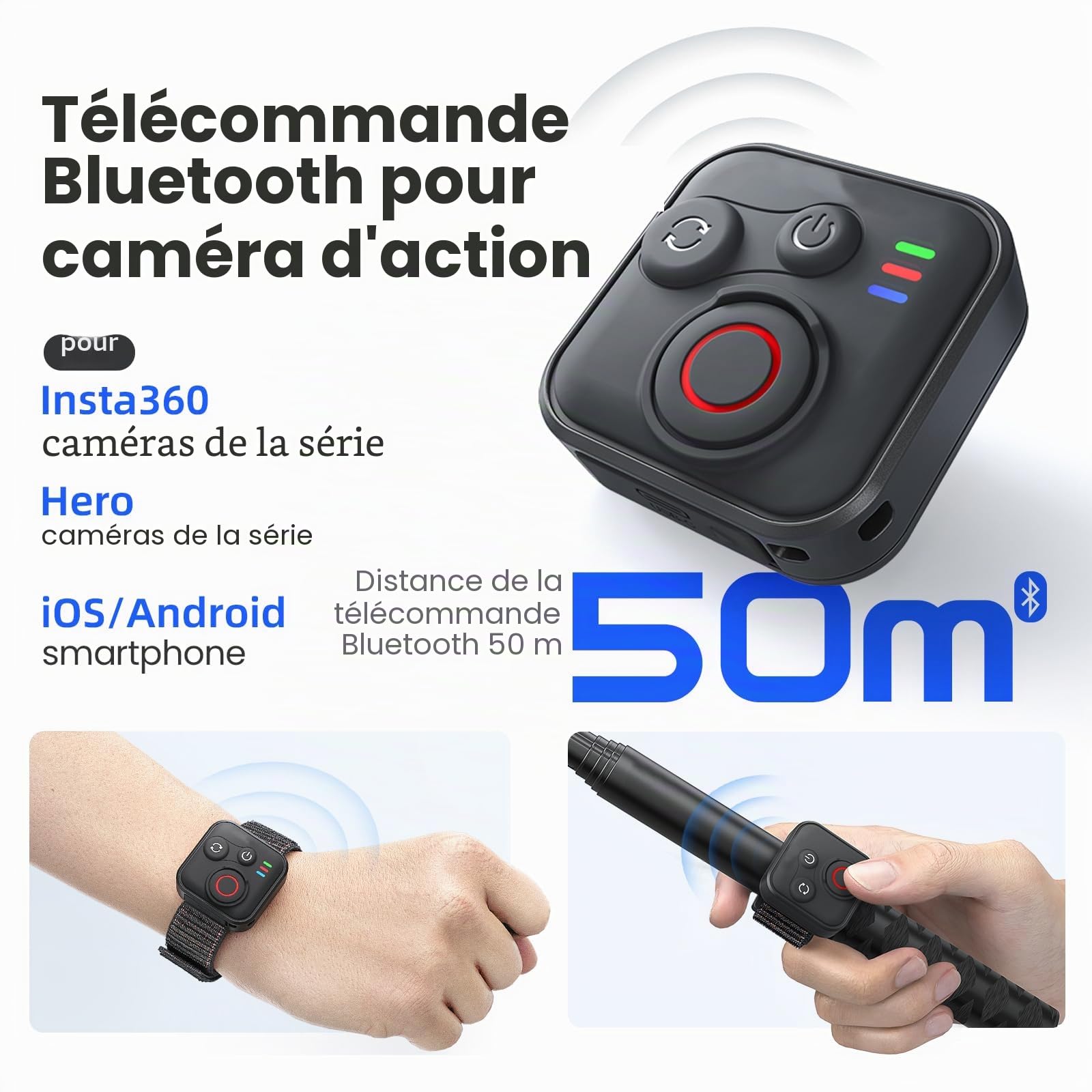 Télécommande Bluetooth Insta360 BT5.1 Type-C Étanche 50 m 96 h Endurance Smartphone Appareil photo Accessoires
