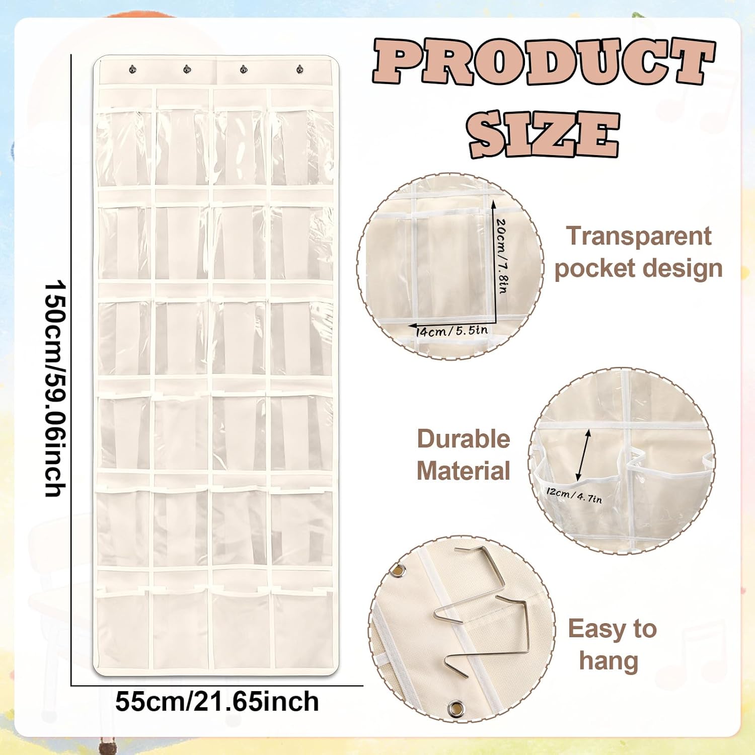 Boho Headphone Organizer Classroom Headphone Storage Over the Door Hanging Headphone Organizer Holder 24 Pockets PVC Clear with Storage Card Number Stickers 4 Hooks for School Cell Phone Calculator