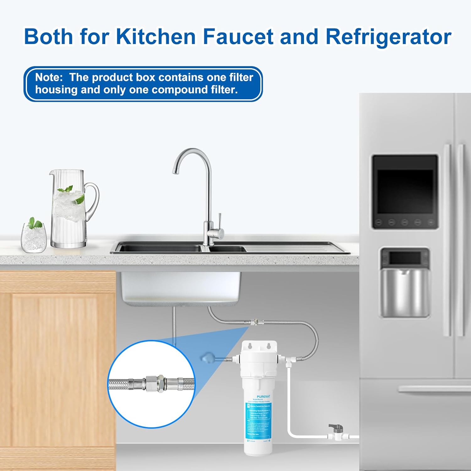 Under Sink Water Filter - Water Filter with Faucet for Home Bar and Bathroom + Under Sink Water Filter System - Under Counter Water Filter for Kitchen Faucet,Refrigerator and Ice Maker