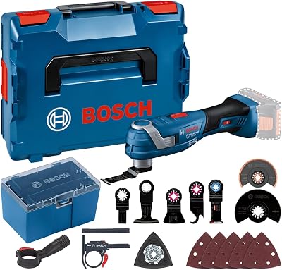 Bosch Professional 18V System Akku Multi-Cutter GOP 18V-34 (Vibration Control, inkl. mehrere Sägeblätter, 1x Schleifplatte, 5x Schleifblatt, 5x Zubehör, L-BOXX, ohne Akku/ Ladegerät)