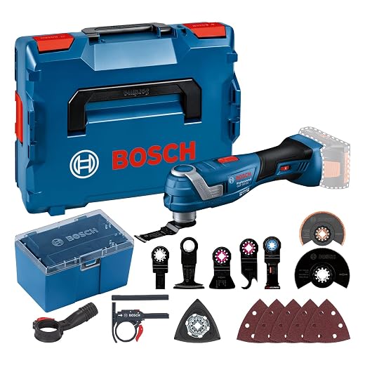 Bosch Professional 18V System multiherramienta a batería GOP 18V-34 (motor Brushless sin escobillas, Vibration Control, con varias cuchillas, 1 plato de lija, 5 hojas de lija, 5 accesorios en L-BOXX)