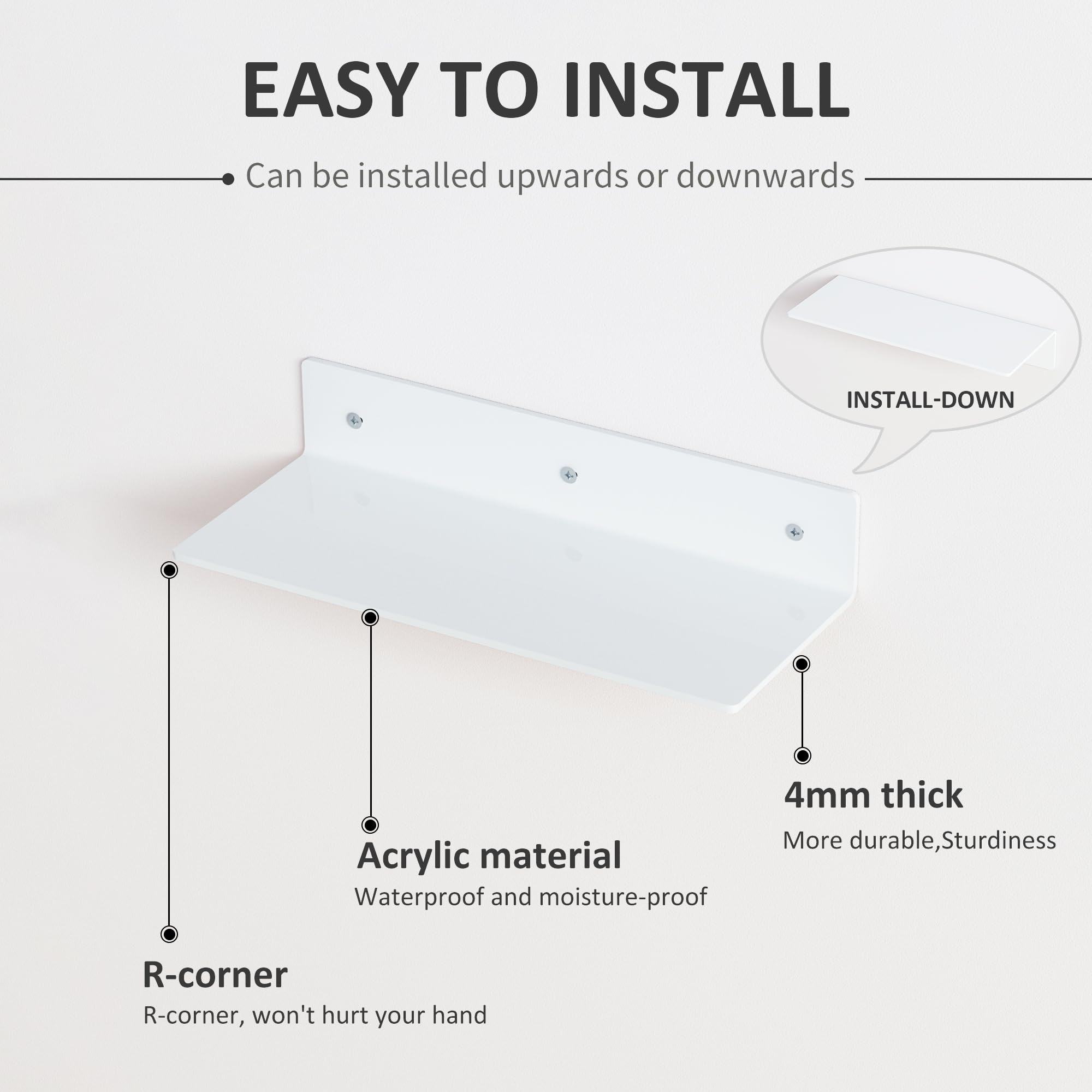 White Acrylic Wall Shelves - Set of 4 -4
