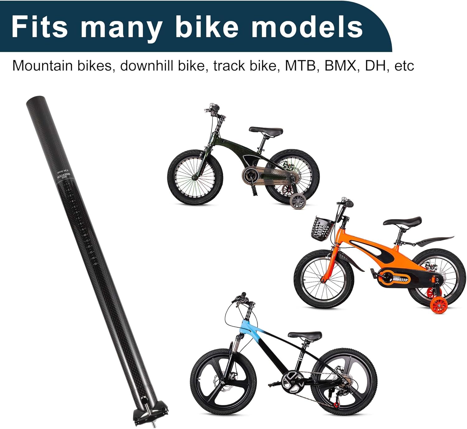 Bike Seat Posts Shock Absorbing Bike Saddle Post Seat Tube Gloss Black 1 Pc 34.9x500mm Carbon Fiber