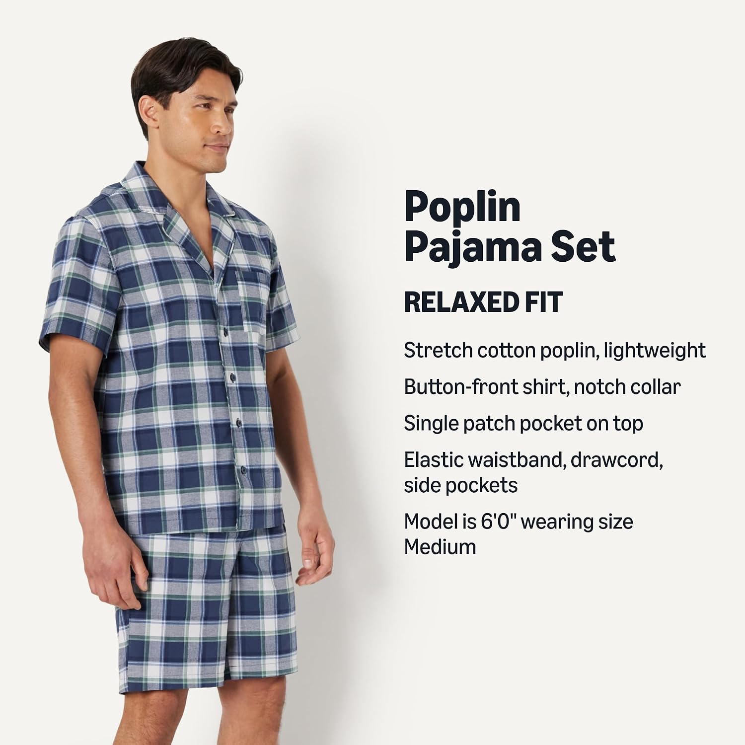 Amazon Essentials Men's Cotton Stretch Poplin Notch Collar Short Pj Set