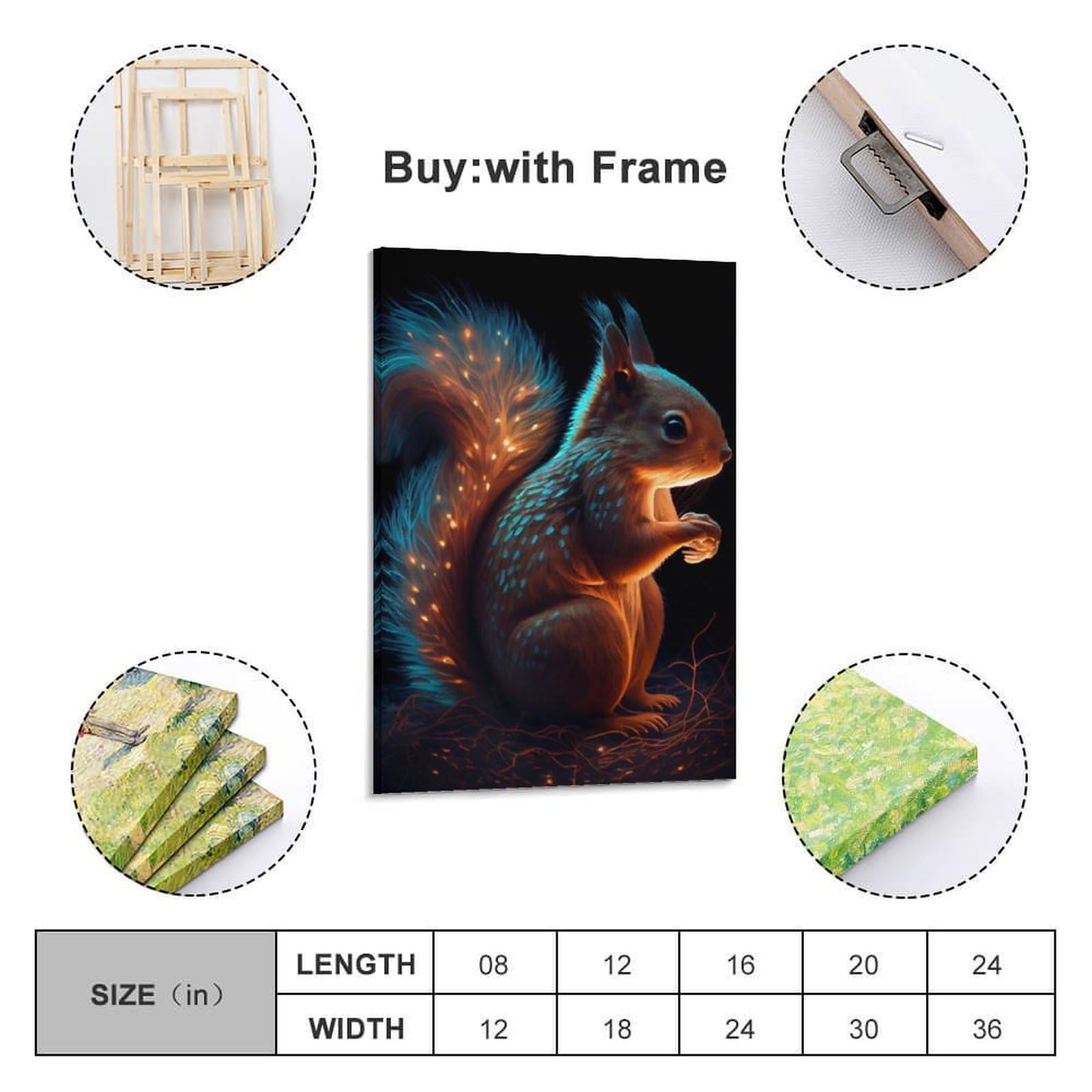 POLIUAWS Écureuil, œuvre d'art lumineuse pour murs de maison, décoration murale moderne, 60 x 90 cm