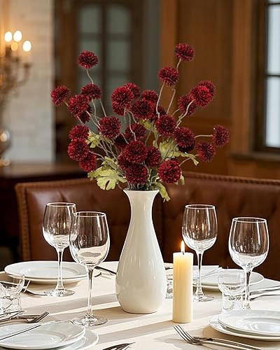 Miniatura 6 de DuHouse 6 piezas Flores Artificiales de Seda Falsa Pompón Crisantemo, Pequeña Mini Bola de Crisantemo de Seda con Tallos para Ramos de Boda DIY