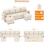 DURASPACE Sofa Bed Pull Out Sleeper Couch 2 in 1 Convertible Sectional Sofa with Double Storage Chaise,USB, Cup Holder, U Shaped Sectional Couches for Living Room (Beige)