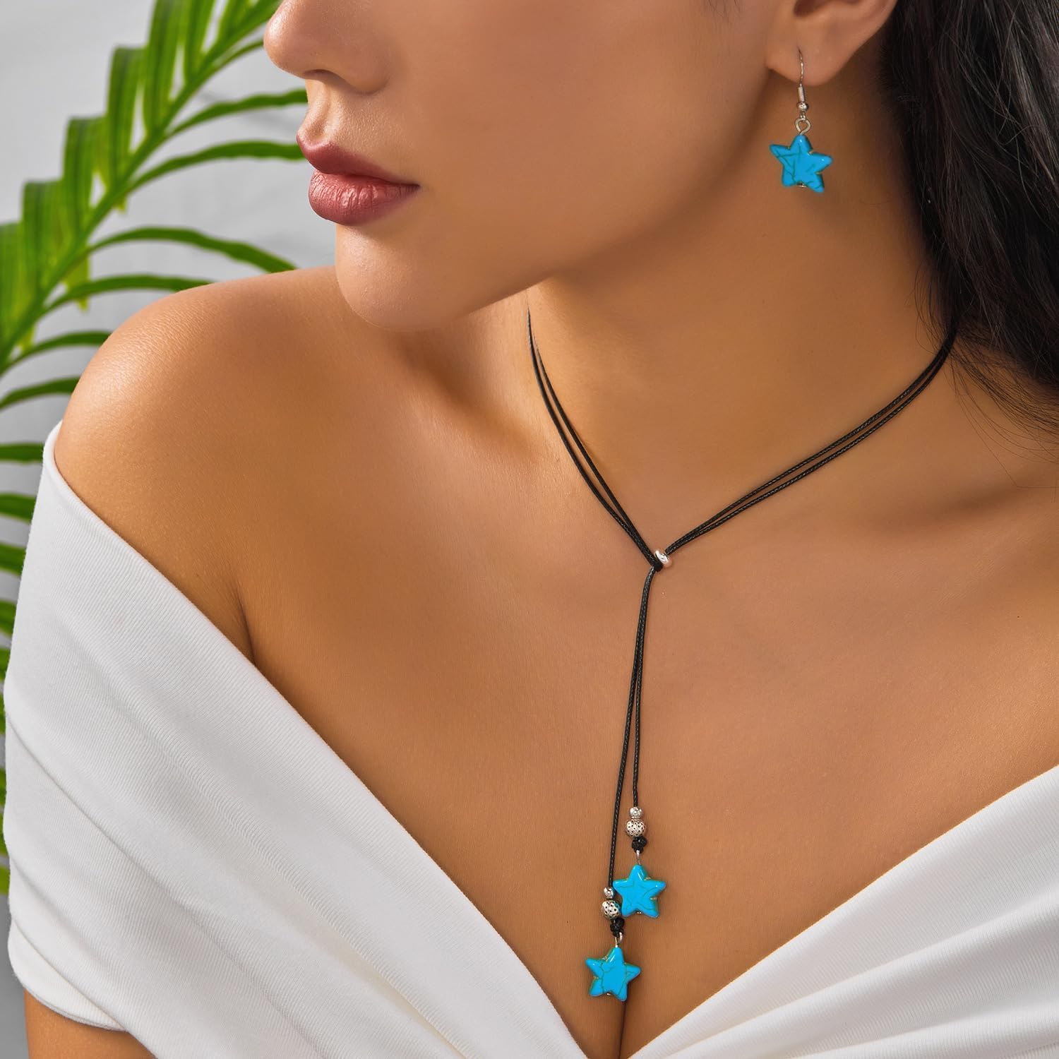 Caiyao Bohemian Natural Turquoise Necklace Earring Set Handmade Vintage Western Cowgirl Cowboy Turquoise Star Cross Heart Pendant Necklace for Women Ethnic Tribal Jewelry Gifts - Image 7