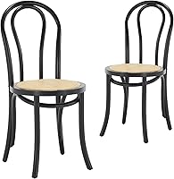 Janoray Bentwood Dining Chairs Set of 2 - Handcrafted Michael Thonet Wooden Rattan Kitchen Chairs, Fully Assembled Black