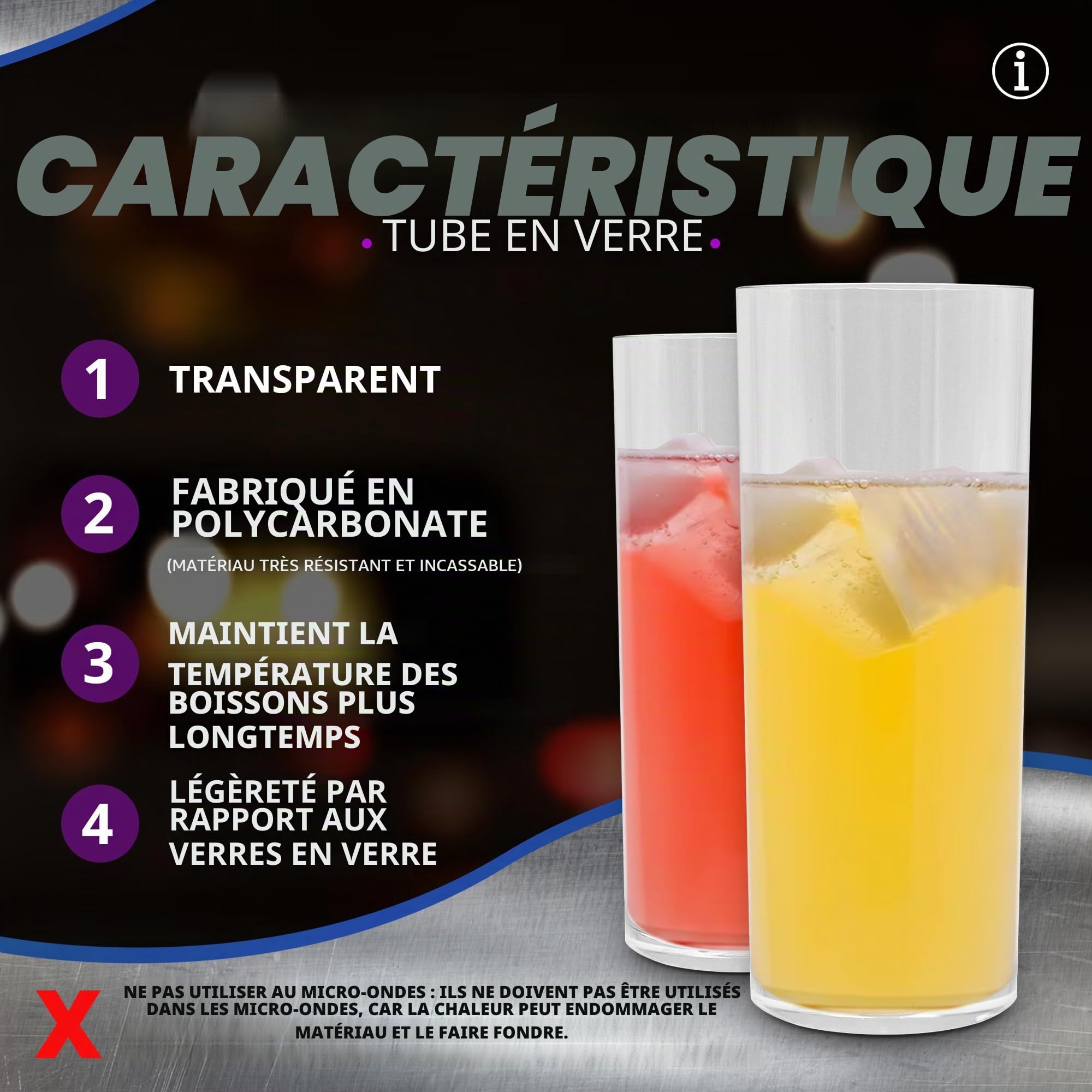 DOJA Barcelona | Tube Long Drink Réutilisable | 30cl | Pack 12 | Gobelet Dur Transparent | 154x63x2mm | Verre Haut Rigide en Polycarbonate | Incassable