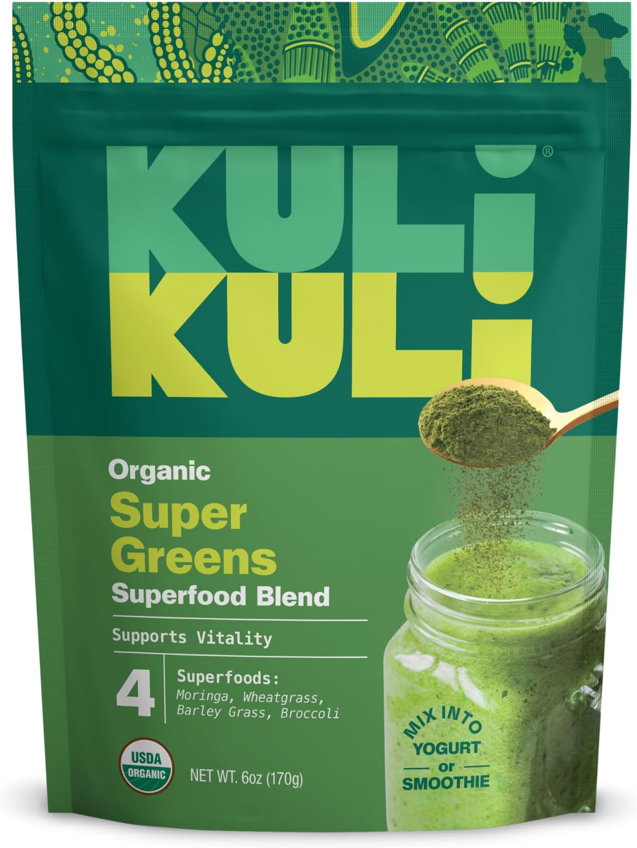 Kuli Kuli Green Power [6 oz] - Super Greens Powder - Nutrient Dense Moringa, Wheatgrass, Broccoli & Barley Grass Blend - 100% Plant Based Organic Superfood Posder Sourced from Remote Farms
