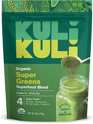 Kuli Kuli Green Power [6 onzas] - Polvo Super Greens - Mezcla de moringa, pasto de trigo, brócoli y cebada densa en nutrientes, polvo de