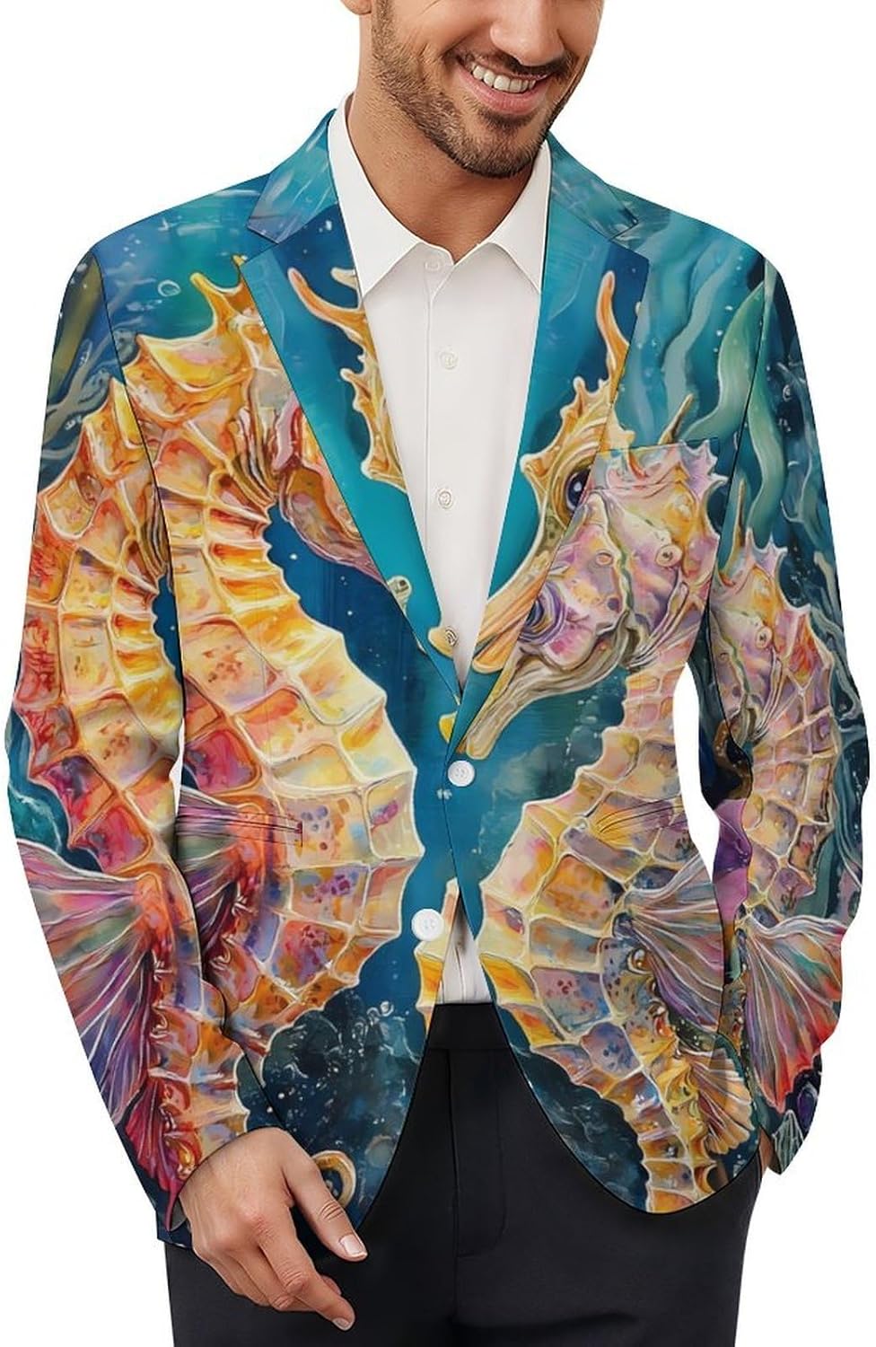 Seahorse Coral Sea Plants Suits Blazer for Men Casual Buttons Lapel Jacket Sport Coat