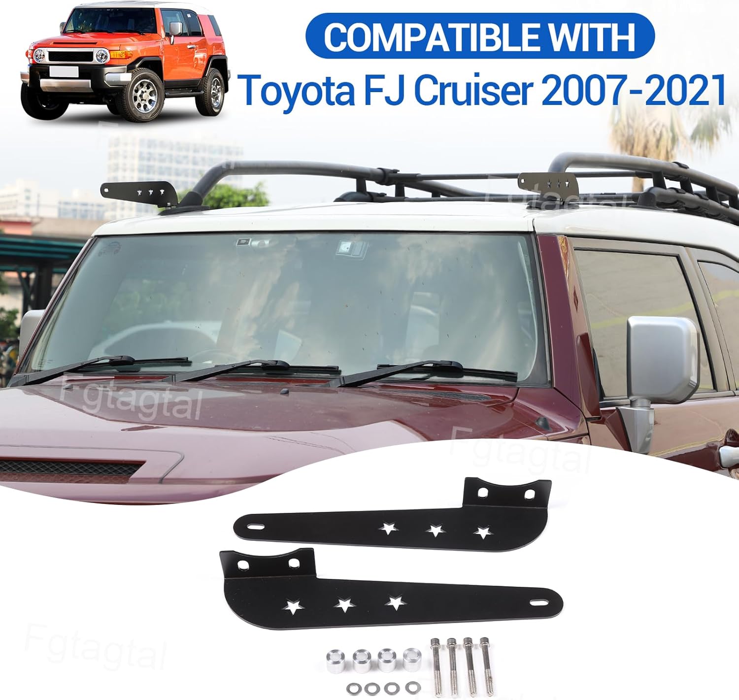 Straight Curved LED Light Bar Mounting Brackets Compatible with Toyota FJ Cruiser 2007-2021, Car Upper Roof Windshield Light Bar Mounts for Off-Road Driving, 1 Pair, Black