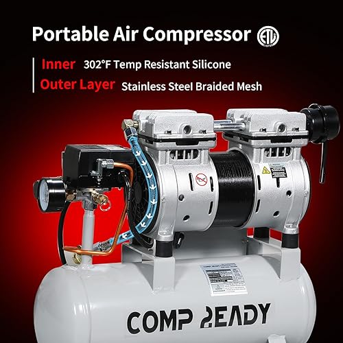 Miniatura 9 de Compresor de aire portátil de 8 galones 1HP 2.5 CFM90PSI 60dB Compresor de aire libre de aceite ultra silencioso ideal para inflado de neumáticos,