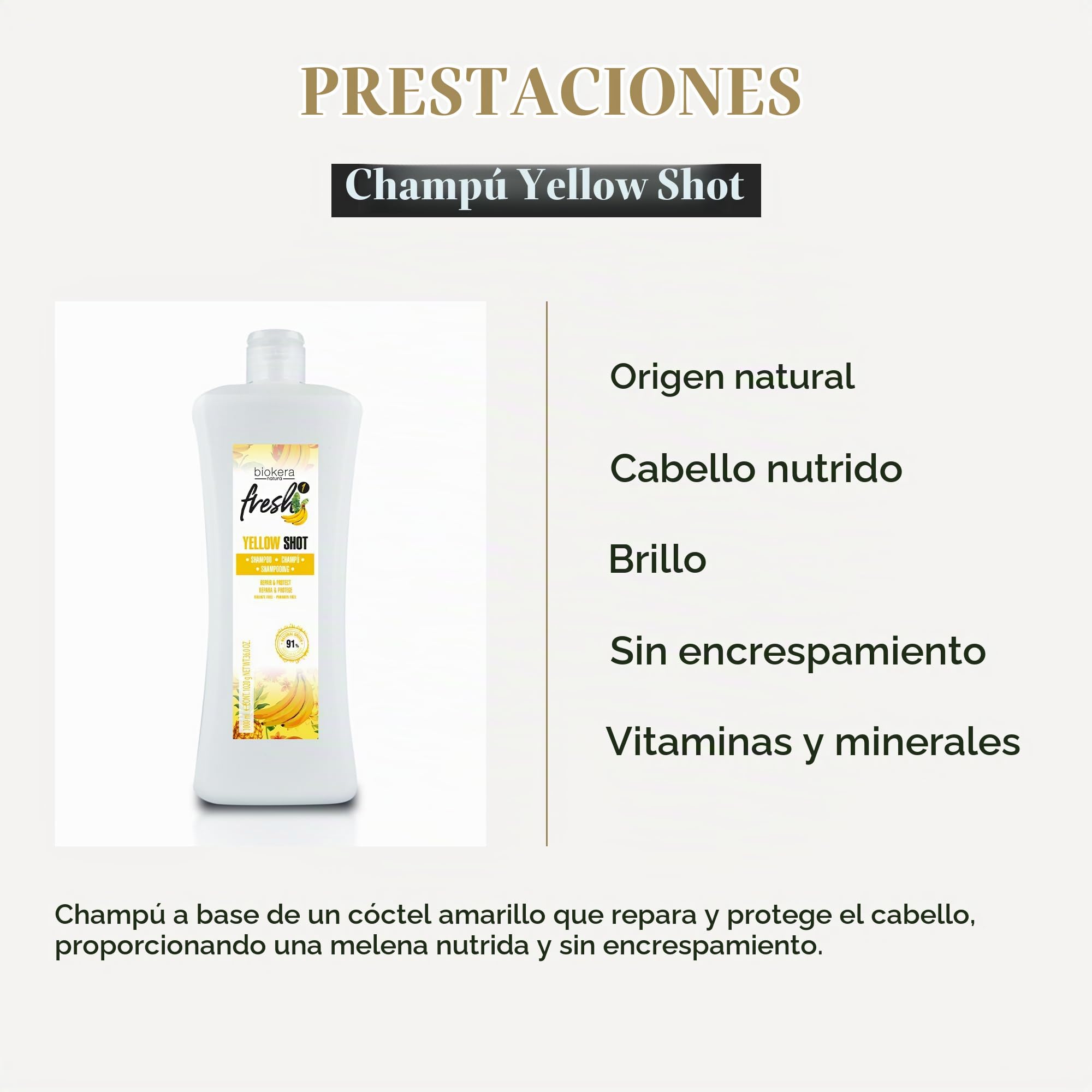 SALERM - Champú Reparador Yellow Shot - Biokera Fresh - 1000 ml - Repara y Protege - para un Cabello con Brillo y sin Encrespamiento - Champú sin Sulfatos ni Parabenos