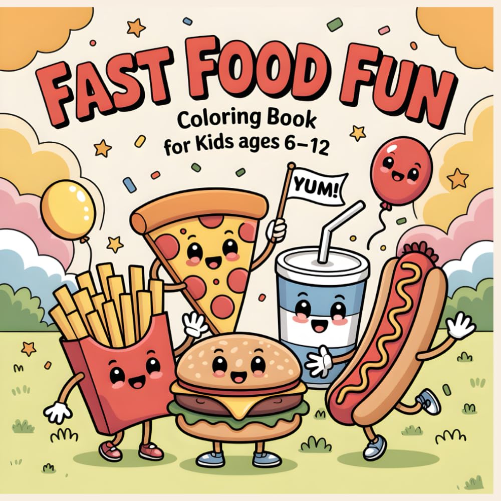 Coloring Book for Kids Fast Food Fun: Pizza Burgers Fries and Happy Snack Adventures to Color (Tasty World Adventures Coloring Series)