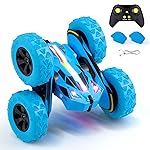 Threeking Remote Control Car RC Cars Toys for Boys Girls Ages 6-12, Upgraded USB-C Modular Batteries, 4WD Stunt Car with Breathing Soft Lights, Double-Sided Driving & 360 Flips, Presents Gifts, Blue