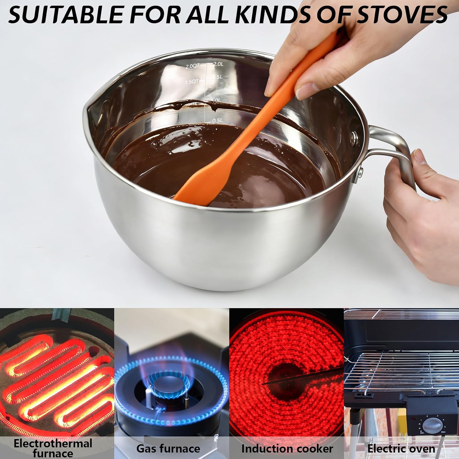 Artcome 3-Pack Stainless Steel Mixing Bowls with Lids & Silicone Scraper, 1.25QT/2QT/2.5QT Nesting Melting Bowls with Handle, 304 Food Grade Metal Bowls for Cooking, Baking, Melting, Serving, Salad