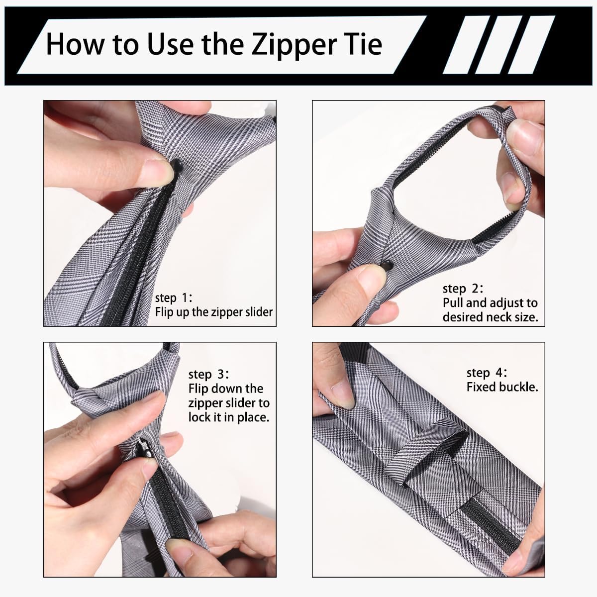 AUSKY 6 Packs Men’s Pre-Tied Necktie,Regular Long Adjustable Zip Up Zipper Neck ties for Men - Image 8