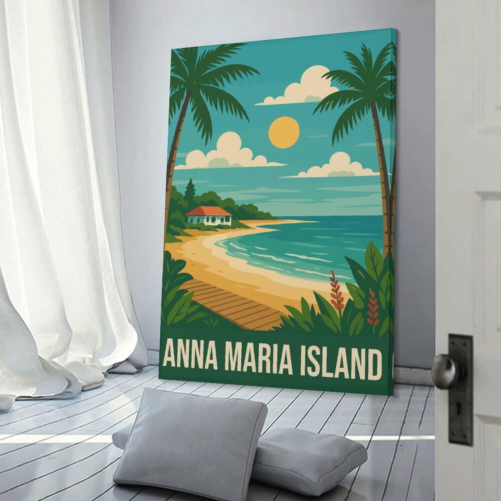 Junmoney Canvas Wall Picture Anna Maria Island Travel, 12x18inch(30x45cm), for Gallery Wall Decor And Room Displays, Decorative Artwork with Flexible Styling