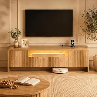 YESHOMY 70” Fluted TV Stand for 75 Inch TV, Modern Media Console