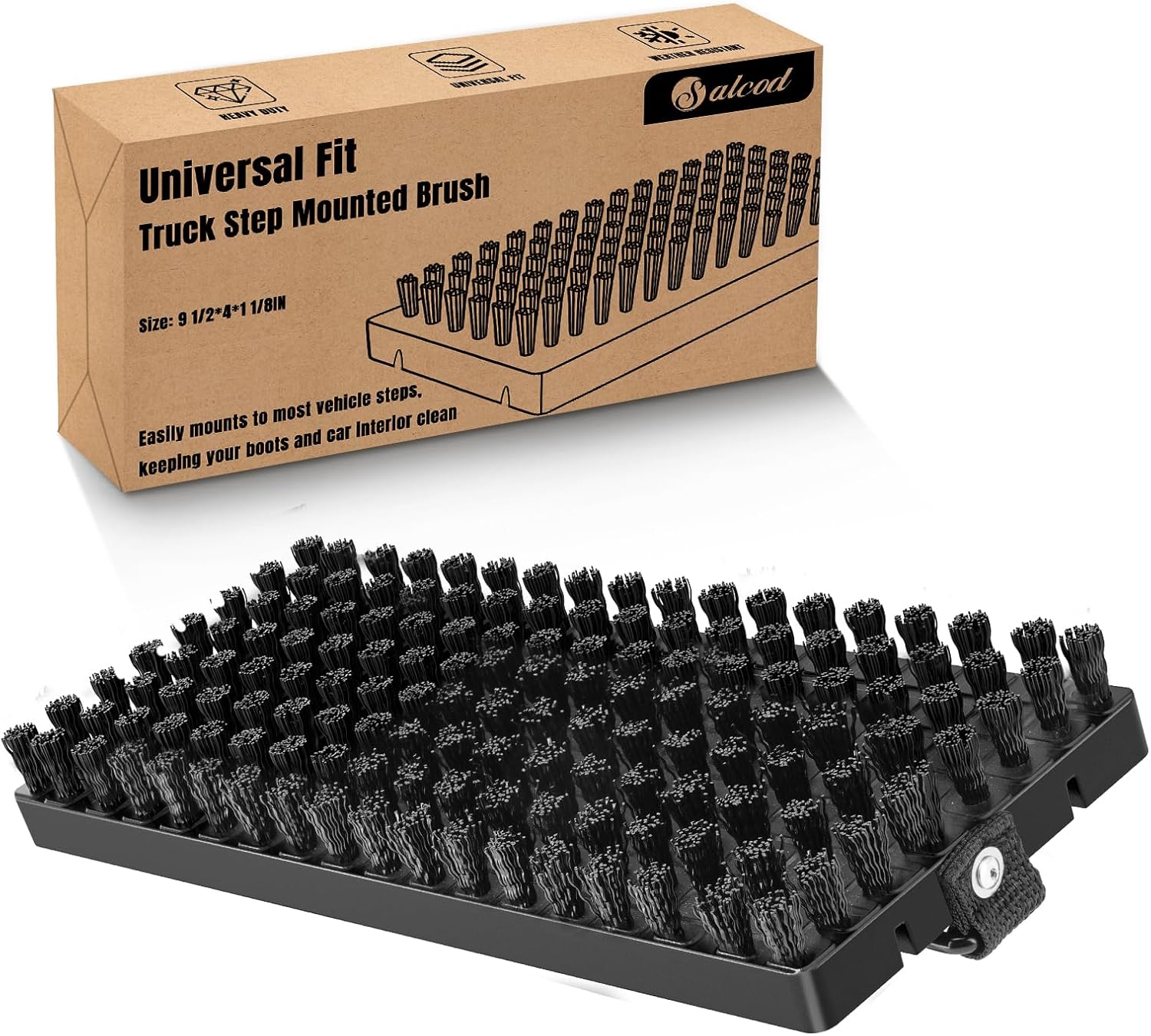 SALCOD Truck Step Mounted Brush – Heavy Duty Boot Brush Cleaner for Trucks, RVs, SUVs & Semis – Fast Mud Removal with No-Tool Install – Built for Outdoor, Work, and Off-Road Demands