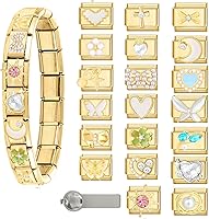 ITingstere 9mm Italian Charm Bracelet Set: Stainless Steel DIY Starter Bracelet, 9 Modular Charms & Tool - Customizable Jewelry Gifts