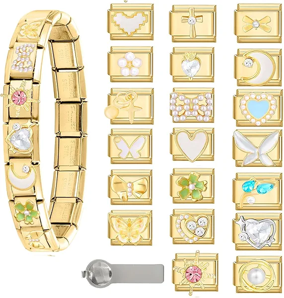 ITingstere Italian Charms Bracelet Sets with 1Pcs Starter Brascelet 9Pcs Charms 9mm Italian Modular Charm Bracelet DIY Module Jewelry Gifts