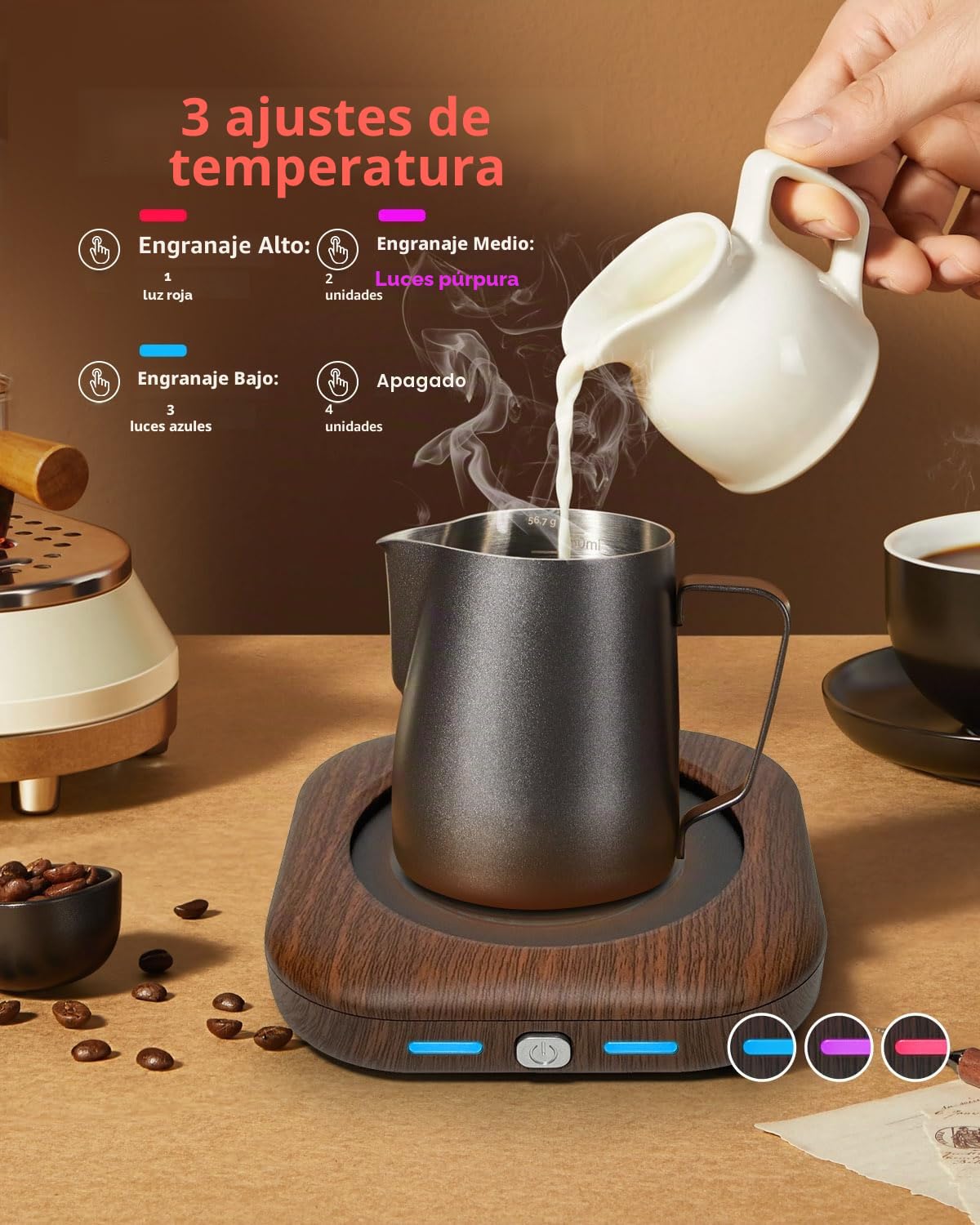 Calentador de tazas – Calentador de tazas de café de 24 W para escritorio con apagado automático de 4 horas, calentador de velas de madera inteligente de 3 temperaturas, ideal para regalos de