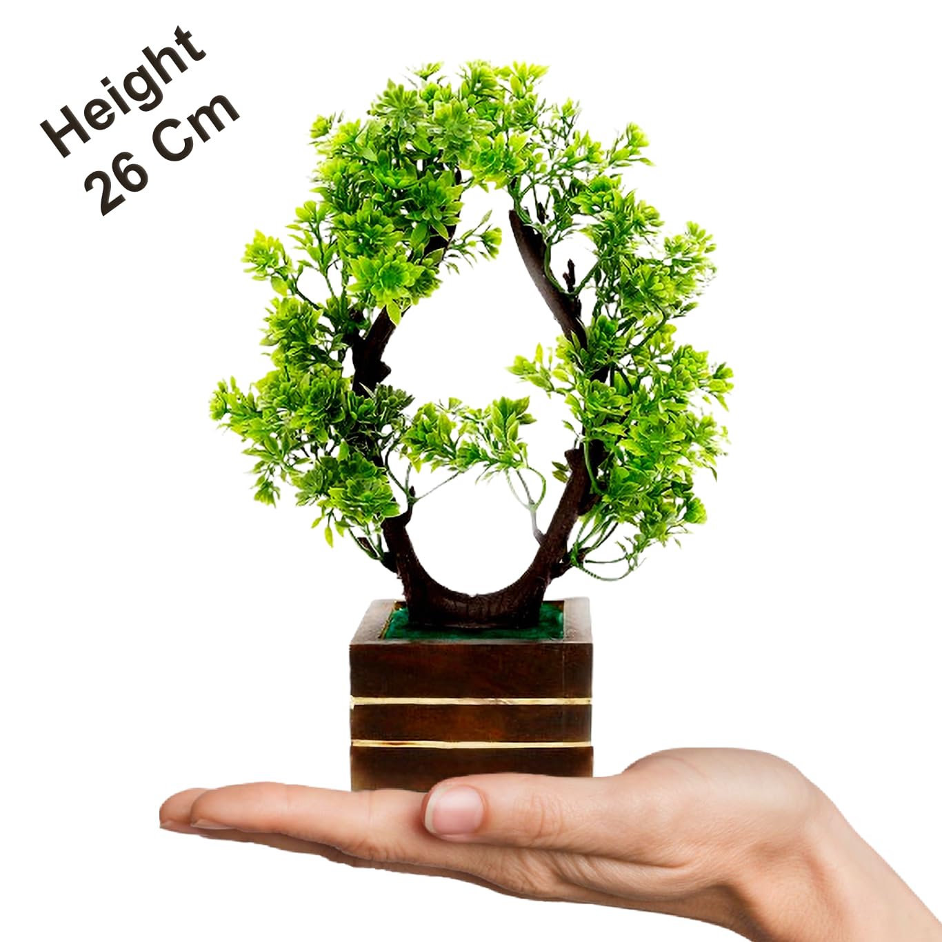 (Set of 3) Artificial Bonsai Tree 26 cm for Home Decoration Realistic Looks with 2 Small Green Flowers pots 19 cm for Livingroom Bedroom Office Table Kitchen Indoor & Outdoor Balcony 4