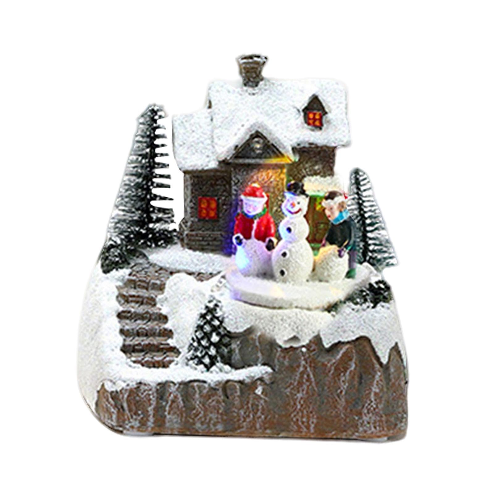 Carillon Natalizio Ornamentale Villaggio Natalizio Led Decorativo in Resina con Paesaggio Innevato Adatto per Salotto, Bambini E Pupazzo di Neve