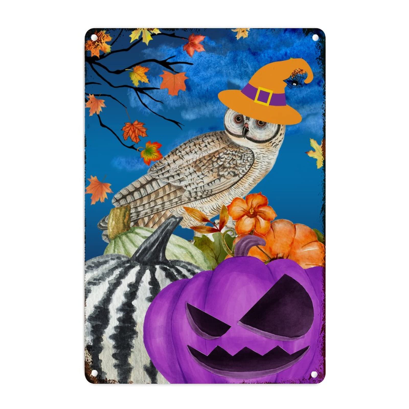 Chapeau de sorciere et citrouille plaque decoration automne pour porche accueillant