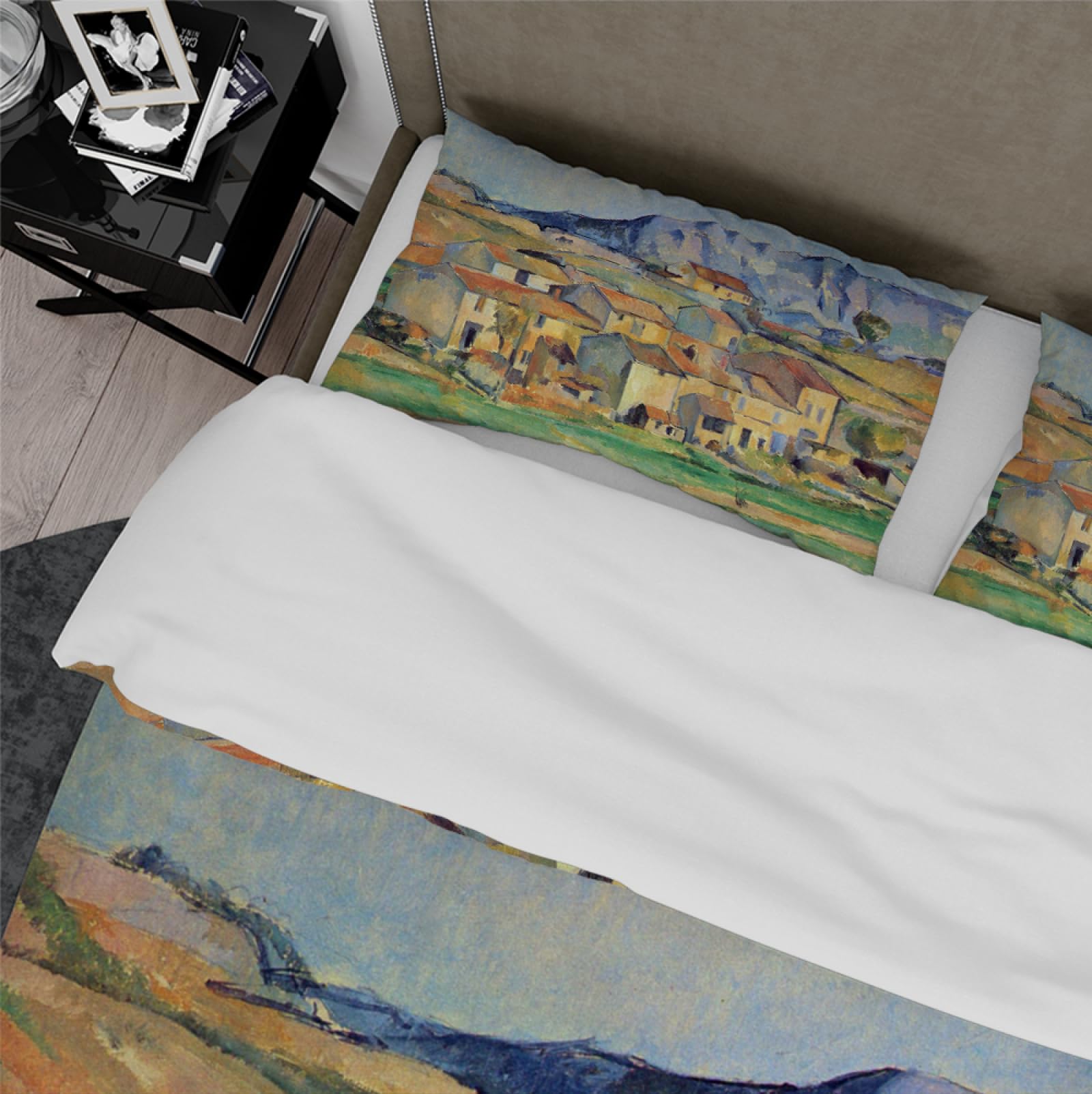 Kolorowe zestawy pościeli, 2 poszewki na poduszkę, 1 poszewka na kołdrę w stylu wiejskim Cézanne, z nadrukiem, 3-częściowy zestaw pościeli, miękka mikrofibra, 155 x 220 cm