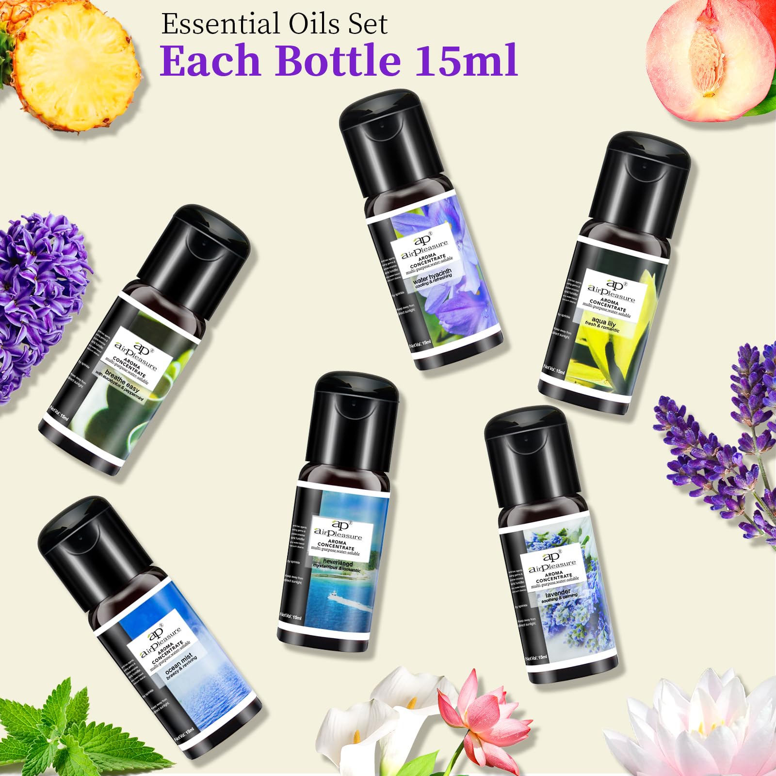Aceites esenciales Reborn Aroma Oils Multifunción Blends Set de regalo Aceites para difusor de aromaterapia, humidificador, aceites aromáticos naturales, 6 botellas, 0.5 fl oz 2