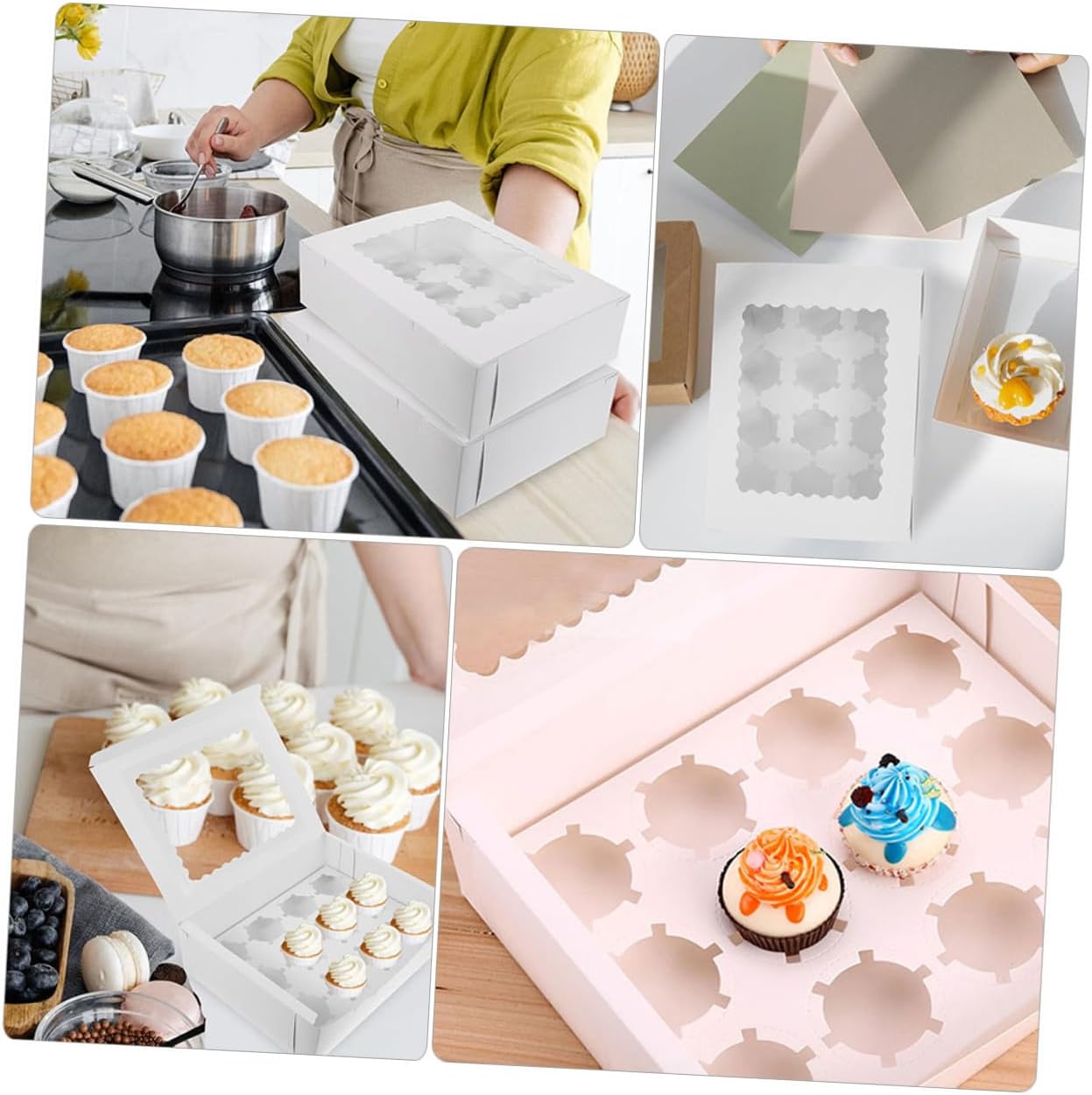 10pcs Muffin Cake Packing Boxes with Window, Paper Cupcake Carriers for Bakery and Pastry Storage, White Cardboard Egg Tart Boxes Suitable for Party and Takeout