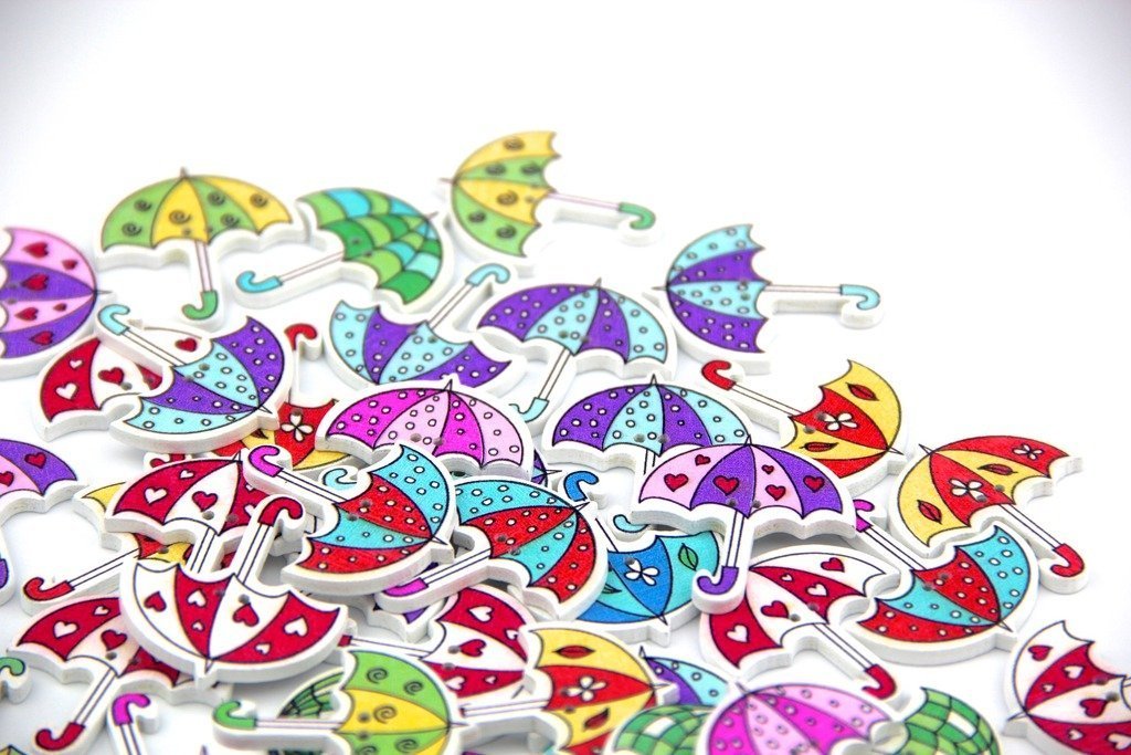 Pack of 50PCS Umbrella Buttons Colorful of Various Plain Round DIY 2 Holes Wooden Buttons for Sewing and Crafting