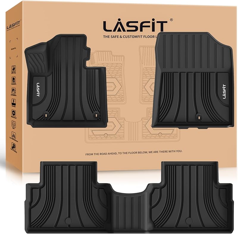 Tapetes e forros internos LASFIT em TPE para Hyundai Santa Fe Hybrid e PHEV 2021–2023, preto, 1ª e 2ª fileiras